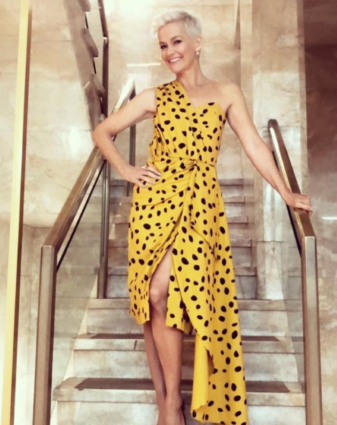 Chic yet bright, Jess stepped out in this yellow number to promote *The Real Dirty Dancing*.