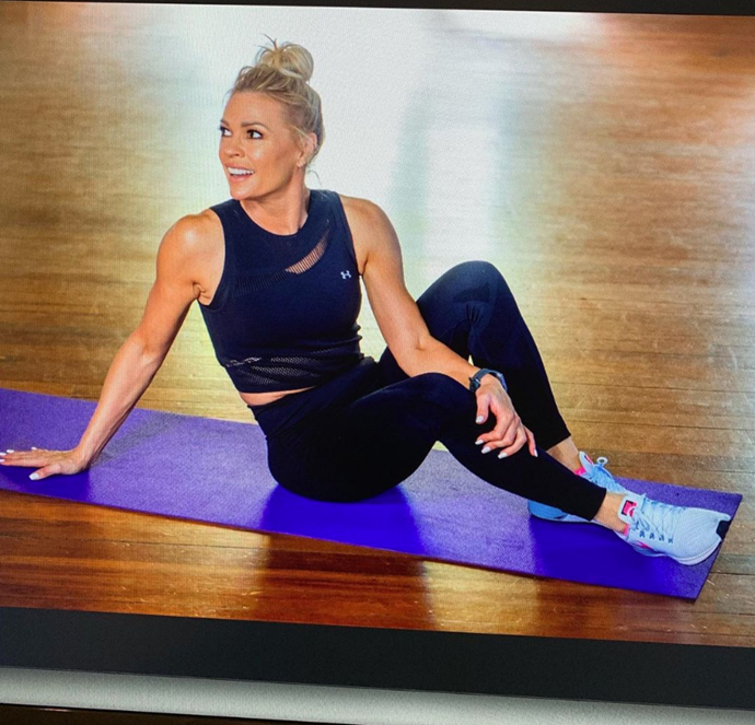 Sonia Kruger getting into her exercises.