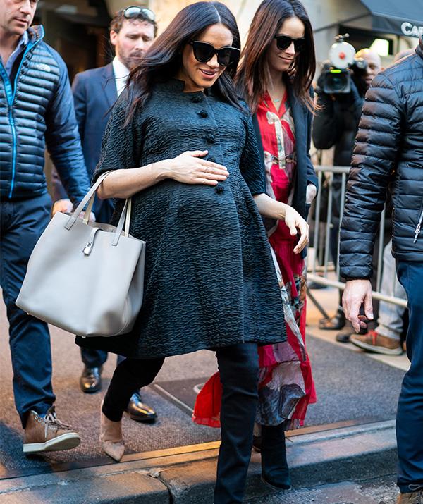 In February, the Duchess made headlines the world over when she travelled to New York City for her [baby shower](https://www.nowtolove.com.au/royals/british-royal-family/meghan-markle-new-york-baby-shower-54231|target="_blank"). Heading into the coveted penthouse location, where the party was held, Meghan was pictured in this chic Courrèges coat. Heavenly! 