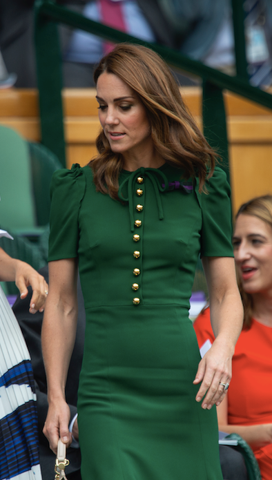 Stepping out at the women's singles final at Wimbledon, Kate wore her favourite custom Dolce & Gabbana dress - love the mossy green!