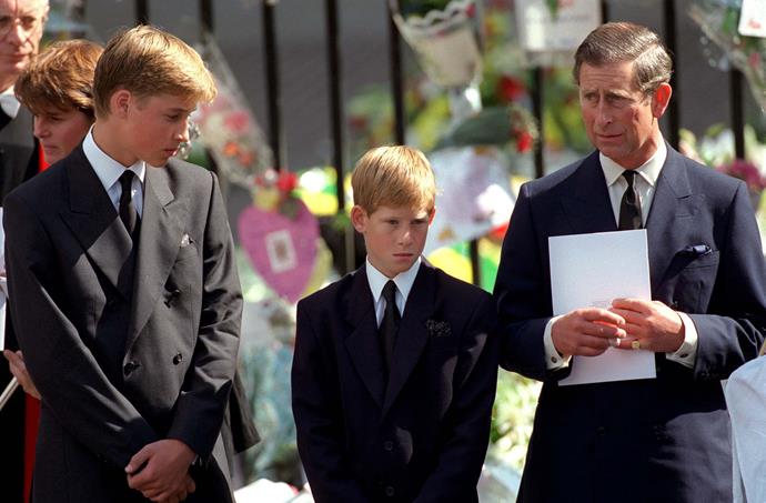 Prince Charles attended the funeral of Princess Diana alongside his sons.