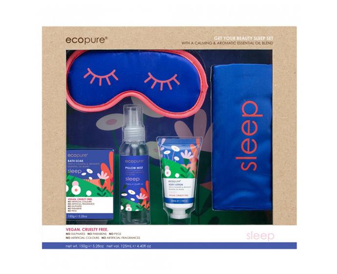 **Ecopure Get Your Beauty Sleep Set, $25 at [Priceline](https://www.priceline.com.au/brand/ecopure/ecopure-get-your-beauty-sleep-set-5-piece|target="_blank"|rel="nofollow")**
<br><br>
Bath soak, pillow mist, body lotion and a sleep mask, all packaged in a handy travel bag - your new carry-on mainstays. This set is infused with soothing essential oils to help you get all the beauty sleep you need when travelling or at home.
