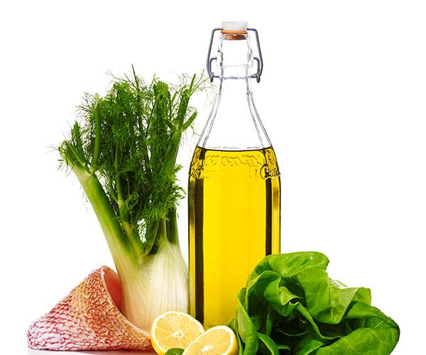 The Mediterranean Diet includes foods like fresh fruit and veggies, fish and extra virgin olive oil.