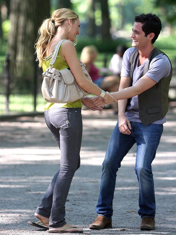 The pair filming a scene from Gossip Girl in New York City's Central Park.
