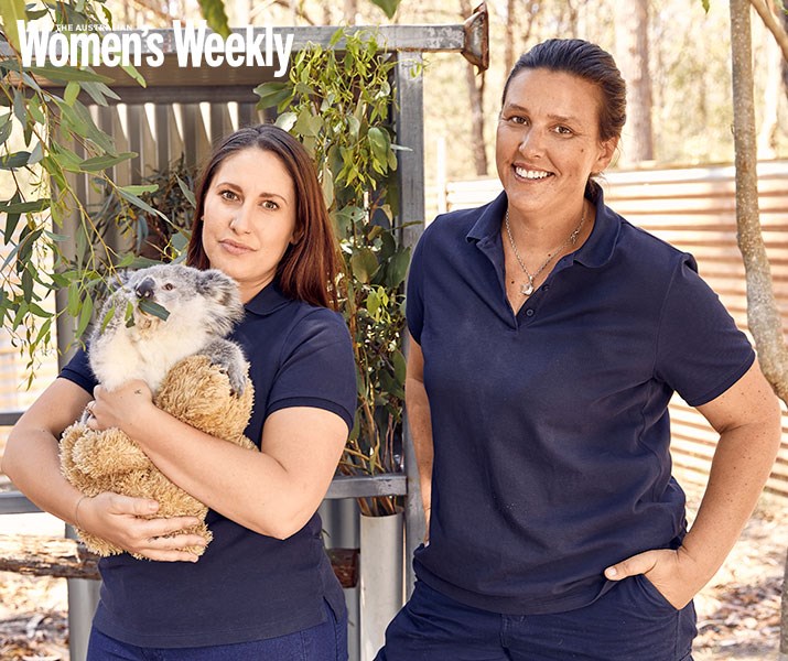 Kristie Newton and WIRES colleague MJ Skulander with rescued koala Poppy. *Photography by Alana Landsberry*