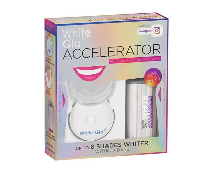 **WhiteGlo blue light whitening system, $34.99 at [Chemist Warehouse](https://www.chemistwarehouse.com.au/buy/87495/white-glo-white-accelerator-blue-light-teeth-whitening-system|target="_blank"|rel="nofollow")**
<br><br>
Hello Hollywood smile! This whitening kit will help whiten your teeth within a week, so you can forget expensive in-chair treatments. It's a simple three-step process that delivers results in a single use — perfect for last minute touch-ups over the party season.