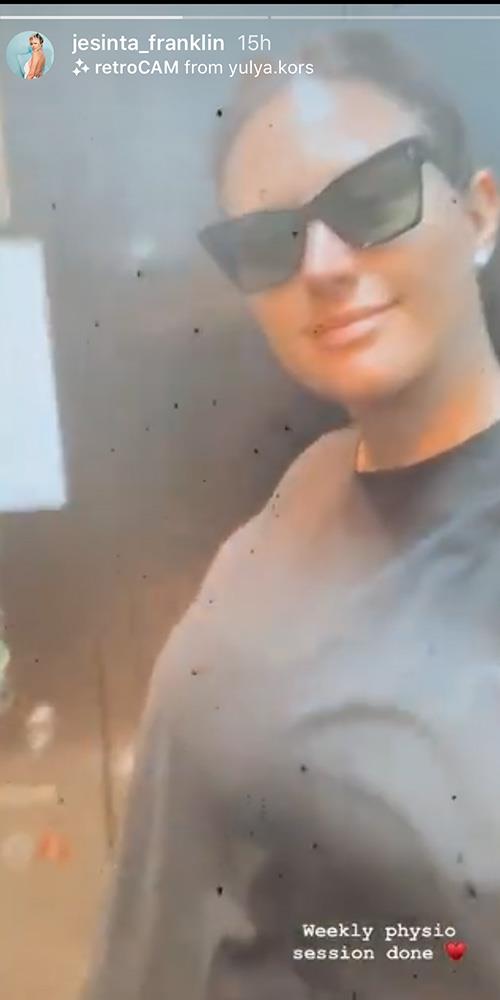 As she inches closer and closer to her due date, Jesinta has been keeping her followers updated with how she is going in her final days of her third trimester. "Weekly physio session done," Jesinta captioned this candid Insta story video, showing off her bump.