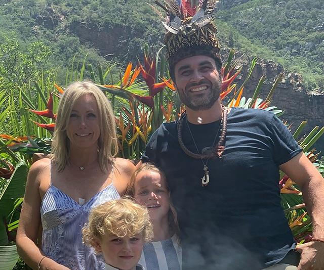 Miguel pictured with his wife Sascha and their two kids, Morgan and Claudia, after winning *I'm A Celeb*. 