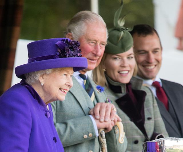 Queen Elizabeth II, Prince Charles, Prince of Wales, Autumn Phillips and Peter Phillips at the 2019 Braemar Highland Games last September in in Braemar, Scotland.