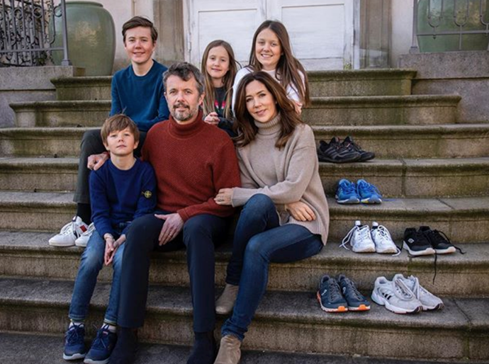 **March 2020, Denmark** 
<br><br>
Even during the coronavirus pandemic, Princess Mary stayed connected with her fans on social media, providing an insight into how she and her family were coping in lockdown. [She shared this lovely family portrait](https://www.nowtolove.com.au/royals/international-royals/crown-princess-mary-family-royal-run-cancelled-63216|target="_blank") with Frederik and their four children on the official Danish royal family's Instagram account.
<br><br>
And she proved that even while she's keeping things casual at home, Mary still looked incredibly stylish in this chic knit and jeans outfit - she even matched her boots to her jumper!