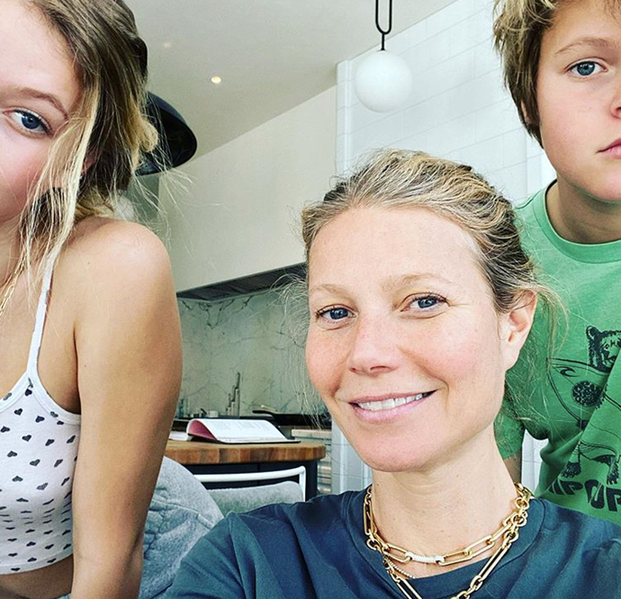 Gwyneth shared a candid picture with her two teenage children as they self-isolate together.