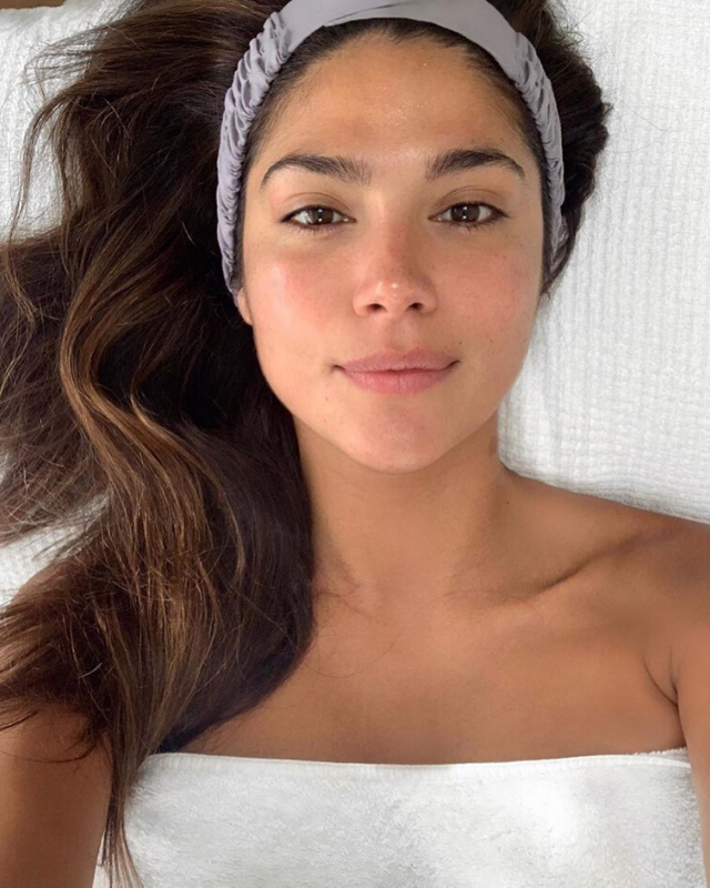A bare-faced Pia looking gorgeous, just after getting a facial.