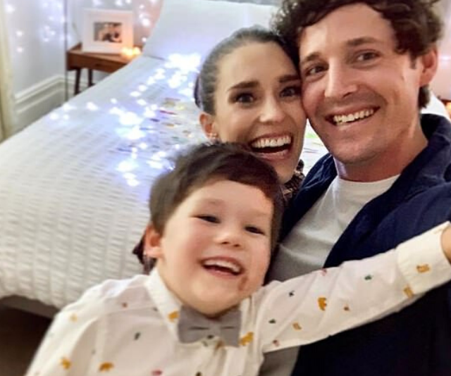 Lachy and Dana (pictured with Dana's son Jasper) announced their engagement on Monday.