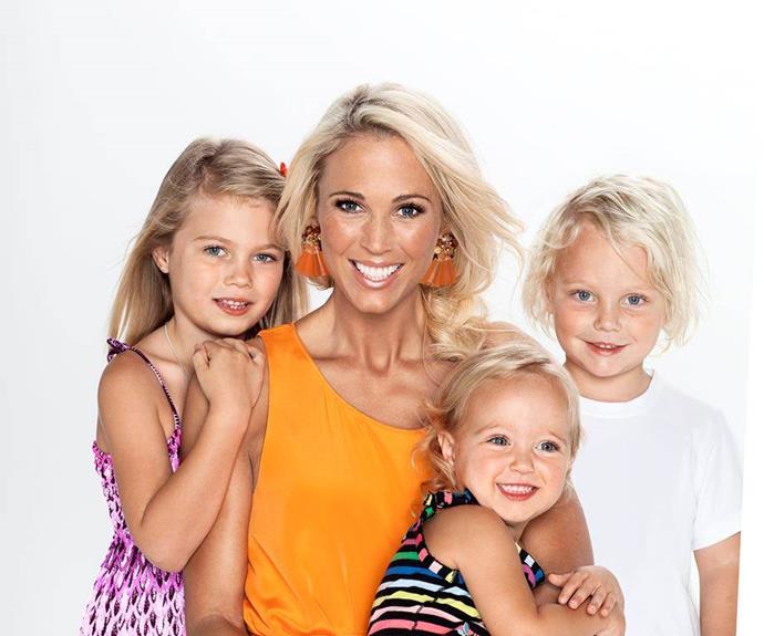 Proud mum Bec poses with her three children [for an exclusive shoot](https://www.nowtolove.com.au/celebrity/celeb-news/bec-hewitts-personal-demons-im-definitely-obsessive-compulsive-9774|target="_blank") with *The Australian Women's Weekly* in 2013. 