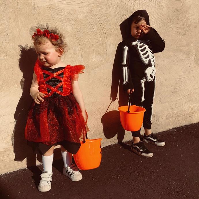 The kids looked adorable in their Halloween costumes, if a little tuckered out.