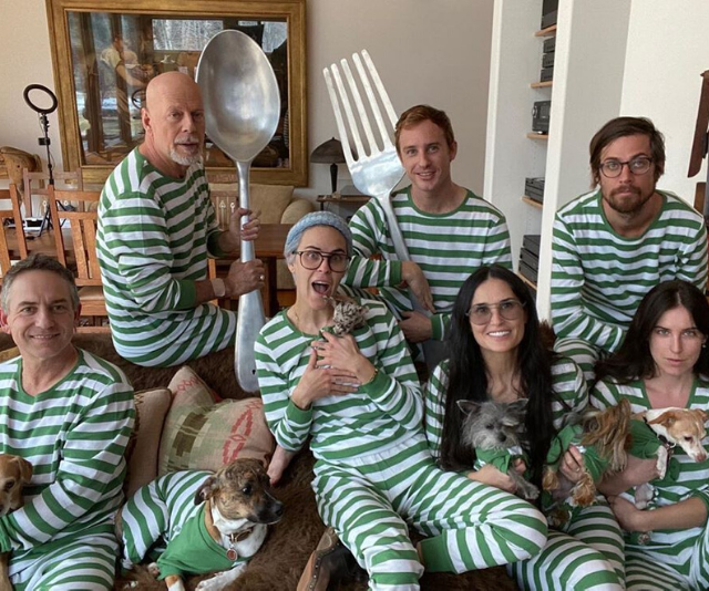 Former spouses **Demi Moore** and **Bruce Willis** are currently isolating together in the US with all of their children, like a true modern blended family. They even got matching PJs!
