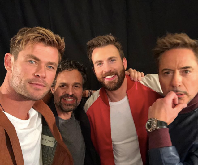 Chris with his fellow Marvel Universe heroes (co-stars).