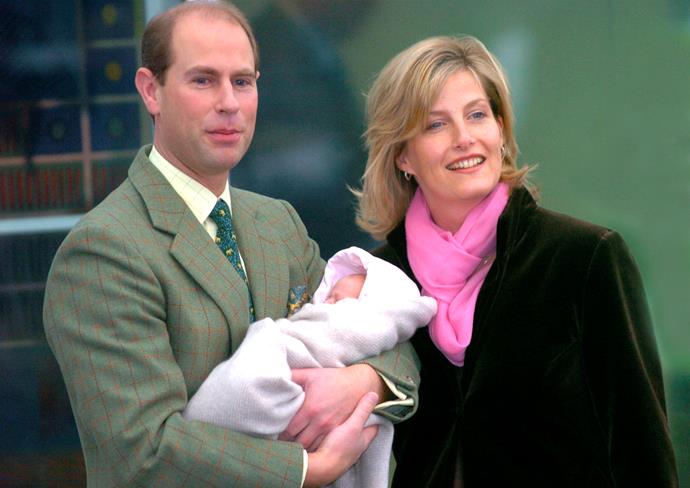 Shortly after welcoming their first child, Lady Louise Windsor, Sophie and Edward were pictured looking proud as punch as they formally introduced her in November 2003.