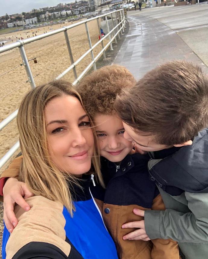 Jules hanging out with her boys in Bondi. "I could burst with how they make my heart feel!" she wrote. Cute!