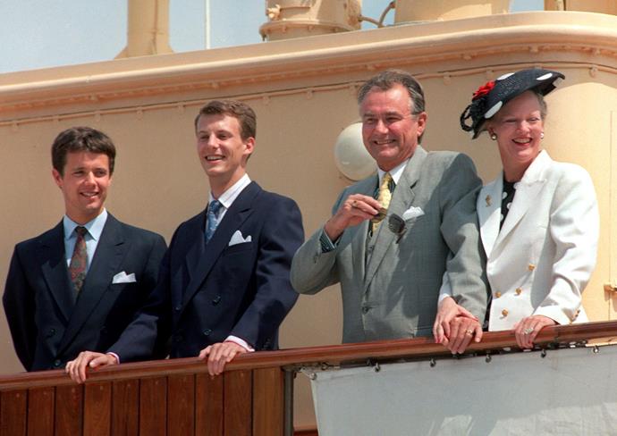 The Prince (pictured far left here in 1992) enjoyed a fine education, studying political science at Aarhus University and even spending a year at Harvard University.