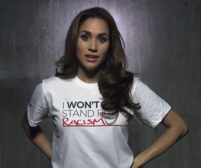Meghan Markle, pictured in 2012, taking part in the I Won't Stand For Racism campaign.
