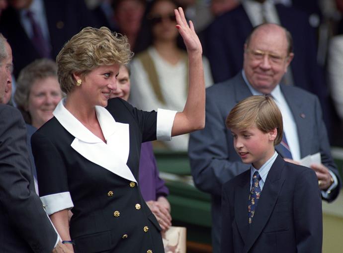 In 1994, Diana's black and white double-breasted lapel dress was a style winner.