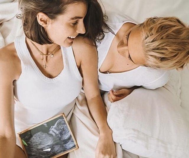 The happy couple broke the news after hitting the exciting 13-week mark with a trio of images and the ultrasound of their growing bub.