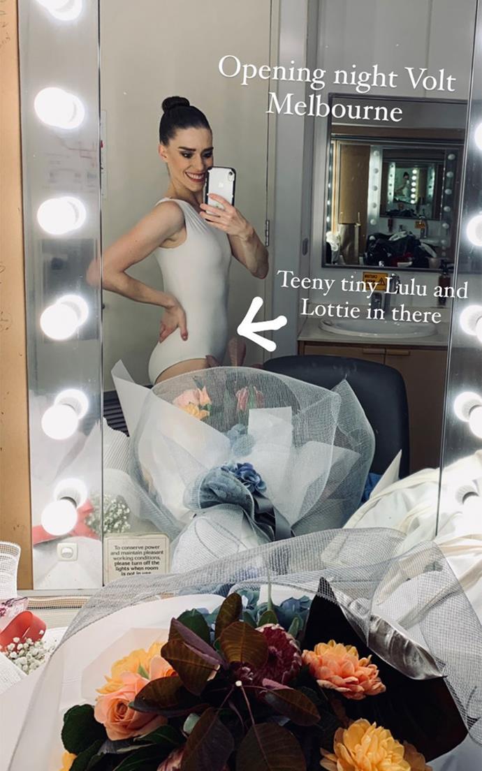 In March, Dana captured this behind-the-scenes snap of her tiny twin baby bump.