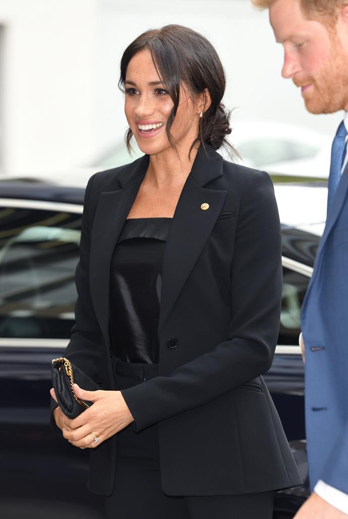 Meghan also wore a similar suit style in 2018.