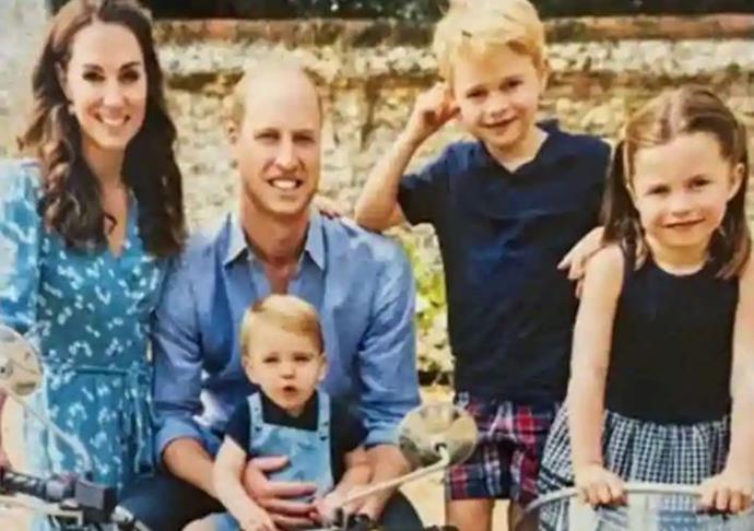 While the Cambridge's didn't publicly release an image in 2019, eagle eyed royal fans [spotted this surfaced pic of the family](https://www.nowtolove.com.au/royals/british-royal-family/cambridge-christmas-card-photo-leaked-61903|target="_blank") sent to select recipients for Christmas. It looked to be taken in UK summer that year. Sitting atop a motorbike at their country residence Anmer Hall, the beautiful family looked relaxed in the sunshine. 