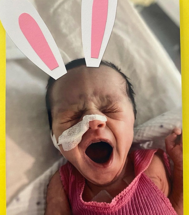 **Mary Viturino** <br><br>
"Happy Easter!!! He is risen!" *Bachelor In Paradise* star Mary wrote next to this precious snap of newborn daughter Summer.