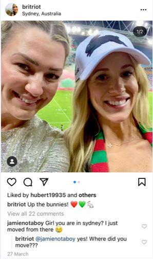 Britney is a fan of Russell's footy team, the South Syndey Rabbitos
