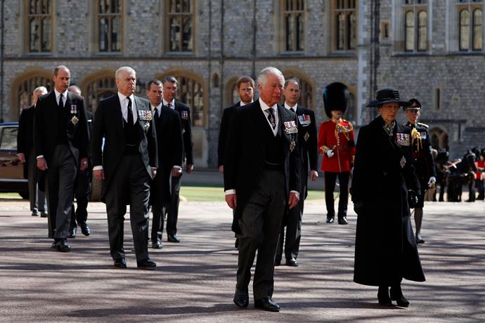 The family walked together behind the casket of Prince Philip as his funeral commenced.