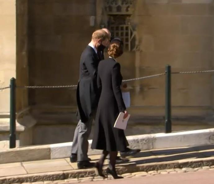 Following the service, Harry, William and Kate walked out together in conversation.
