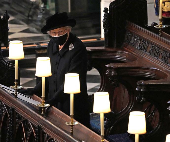 The Queen attending her husband Prince Philip's funeral in April 2021.