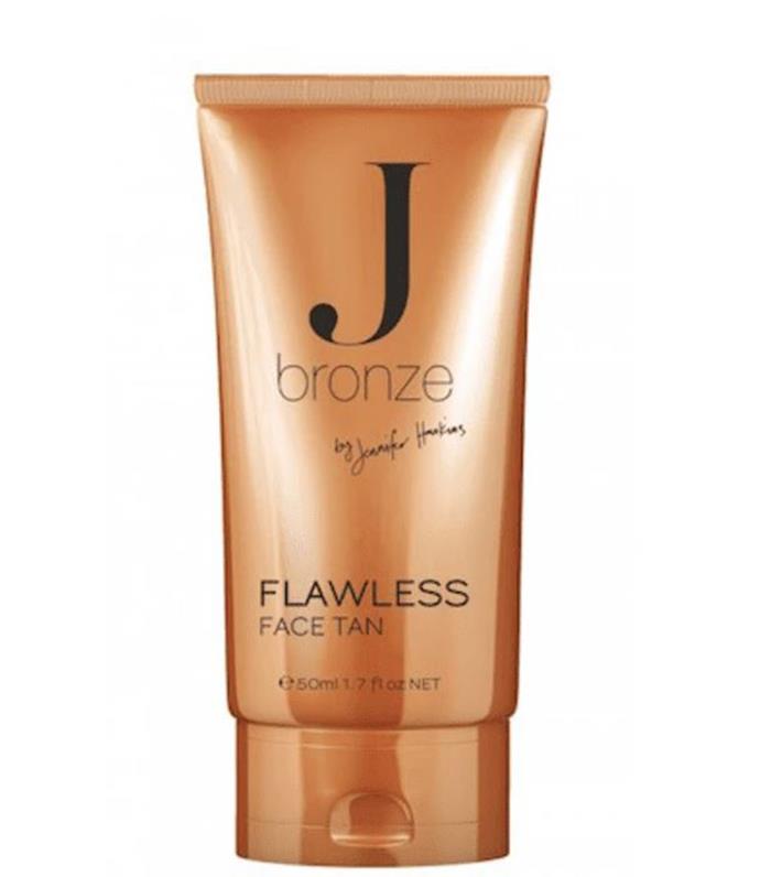 Jbronze is by our favourite golden Aussie, Jennifer Hawkins and since she always looks perfectly even and glowy it is easy to trust in this 'flawless' product. This product offers a natural finish that is easily absorbed by the skin with a non-greasy finish that hydrates the skin.  
<br><br>
**Jbronze Flawless Face Tan, $12.99, from [Chemist Warehouse.](https://www.chemistwarehouse.com.au/buy/85183/j-bronze-by-jennifer-hawkins-flawless-face-tan-50ml|target="_blank")**