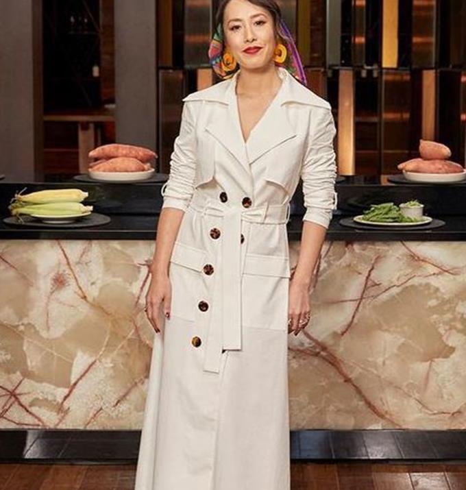 This trench coat dress has been running through the Australian consciousness ever since it appeared on our screens. Also, that [silk scarf](https://www.nowtolove.com.au/celebrity/celeb-news/jock-zonfrillo-family-67118|target="_blank") was ahead of the curve. Melissa is not just a cook but a trend setter too!