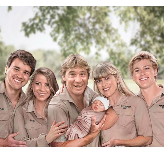 Meanwhile Bindi unveiled two special effects family portraits - one with the late Steve Irwin holding his granddaughter...