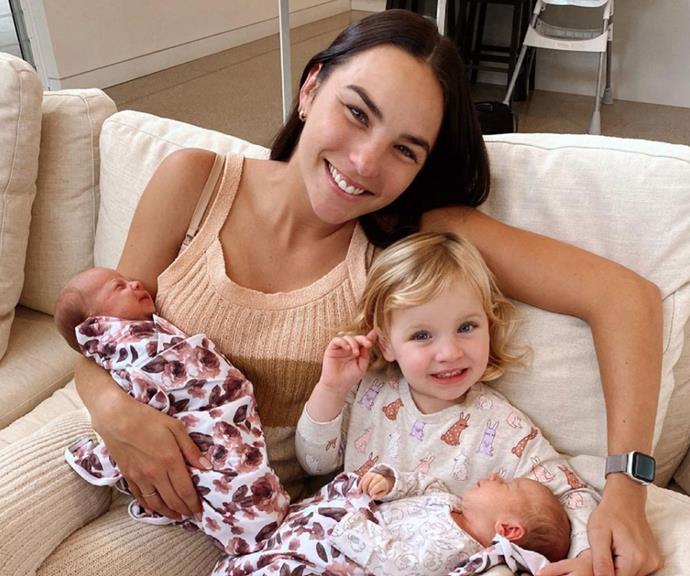 Teigan McKinnon, [who recently welcomed twin girls](https://www.nowtolove.com.au/parenting/pregnancy-birth/alex-mckinnon-twins-67522|target="_blank"), beams on her first Mother's Day as a mum of three! 
<br><br>
"Mumma Bear to three ♥️," she captioned this family shot.