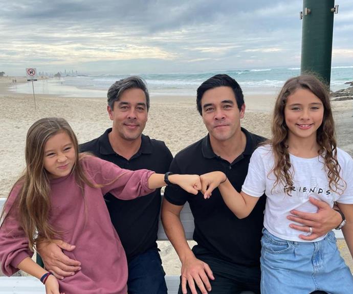 James' twin Nick posted this adorable picture with their daughter's Scout (R) and Grace (L) with the caption, "Cheeky monkeys 🐒 I asked for a serious photo 🤦🏽‍♂️🤣."