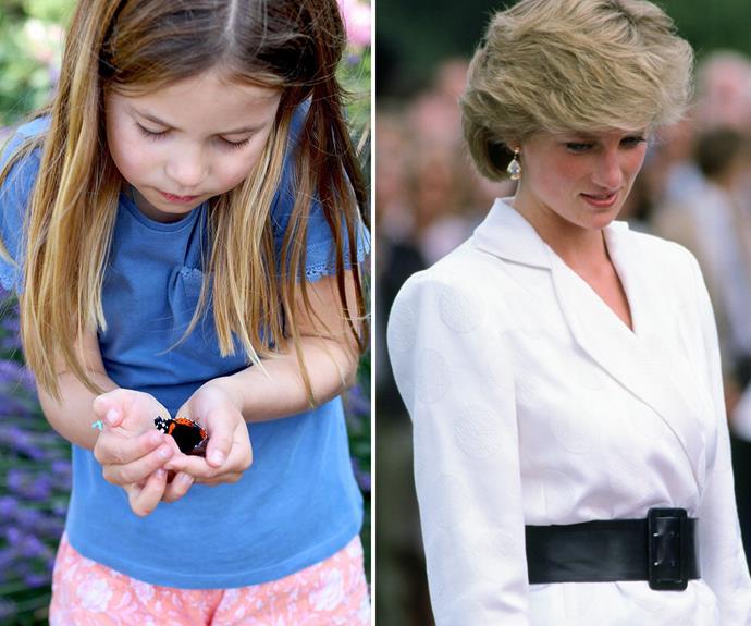 The Duke and Duchess of Cambridge shared this stunning photo of their daughter in honour of the Big Butterfly Count initiative taking place across the UK in August 2021, but all we could see was Princess Diana. Charlotte is the spitting image of her late grandmother in the snap, even posing with her head tilted down in one of Diana's signature moves. 
<br><br>
And this isn't the first time Charlotte has been likened to Diana - scroll through to see the other times they looked alike.