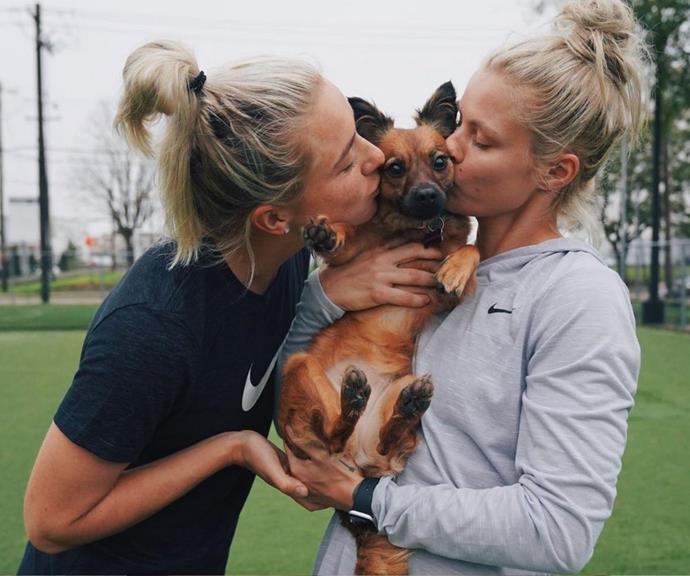 Kristie with her ex-Girlfriend, soccer player, Rachel Daly.