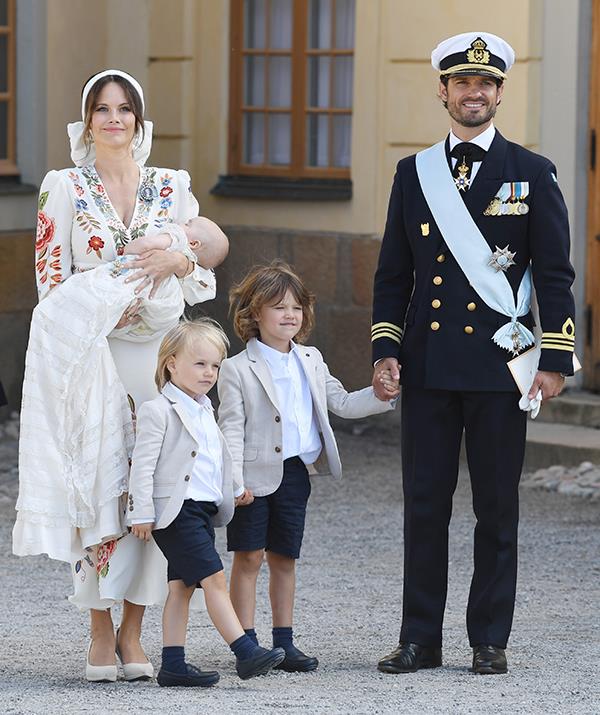 Prince Carl Philip and Princess Sofia arrived with their three sons, Prince Julian, five months, Prince Gabriel, three, and Prince Alexander, five.