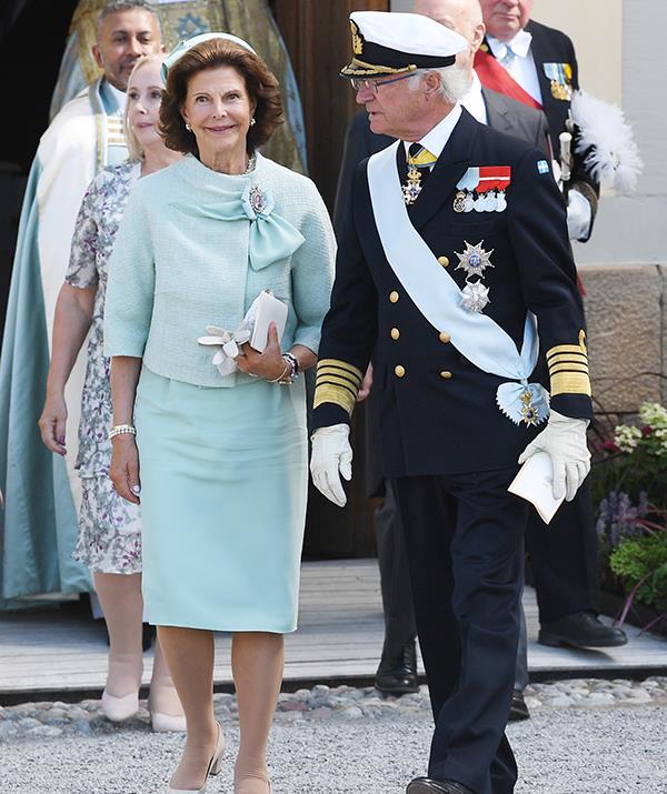 Sweden's Queen Silvia and King Carl Gustaf also attended the special occasion, the Queen donning a light blue ensemble with a matching hat.