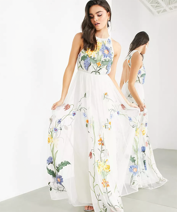 Go sleevless in this flowing maxi with chic floral embroidery. 
<br><br>
[Shop the ASOS EDITION high-neck maxi dress with wild flower embroidery on sale for $195 from ASOS](https://go.skimresources.com?id=105419X1569321&xs=1&url=https%3A%2F%2Fwww.asos.com%2Fau%2Fasos-edition%2Fasos-edition-high-neck-maxi-dress-with-wild-flower-embroidery%2Fprd%2F14722292%3Faffid%3D26502%26_cclid%3DGoogle_CjwKCAjw3_KIBhA2EiwAaAAlivBd7m4q7moyv4RB_UkxFThaK-_bw7G9VcEkB_5-bi8rTSiCRyMw_xoCK4UQAvD_BwE%26channelref%3Dproduct%2Bsearch%26mk%3Dabc%26ppcadref%3D12374925799%257c115839508697%257cpla-293946777986%26gclid%3DCjwKCAjw3_KIBhA2EiwAaAAlivBd7m4q7moyv4RB_UkxFThaK-_bw7G9VcEkB_5-bi8rTSiCRyMw_xoCK4UQAvD_BwE%26gclsrc%3Daw.ds|target="_blank").