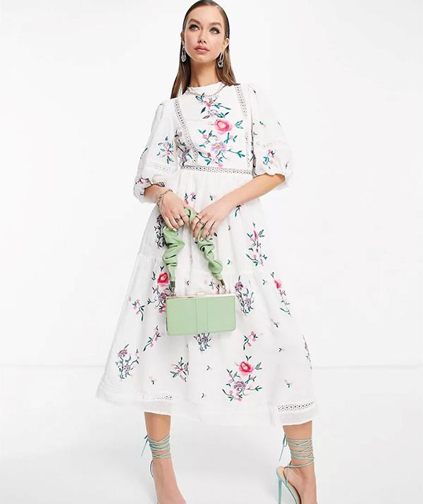 To copy Princess Sofia's style on a budget, try this high-neck frock from ASOS. 
<br><br>
[Shop the high neck dobby embroidered midi dress with lace trims in white on sale for $120 from ASOS](https://go.skimresources.com?id=105419X1569321&xs=1&url=https%3A%2F%2Fwww.asos.com%2Fau%2Fasos-design%2Fasos-design-high-neck-dobby-embroidered-midi-dress-with-lace-trims-in-white%2Fprd%2F24171903%3Faffid%3D26502%26_cclid%3DGoogle_CjwKCAjw3_KIBhA2EiwAaAAlip1WytpEt3PliVZMFcZMI1rxP1lsUOCNxI6d_CGcUQ2OPEOhBqFz9RoCHd8QAvD_BwE%26channelref%3Dproduct%2Bsearch%26mk%3Dabc%26ppcadref%3D12374925799%257c115839508697%257cpla-293946777986%26gclid%3DCjwKCAjw3_KIBhA2EiwAaAAlip1WytpEt3PliVZMFcZMI1rxP1lsUOCNxI6d_CGcUQ2OPEOhBqFz9RoCHd8QAvD_BwE%26gclsrc%3Daw.ds|target="_blank").