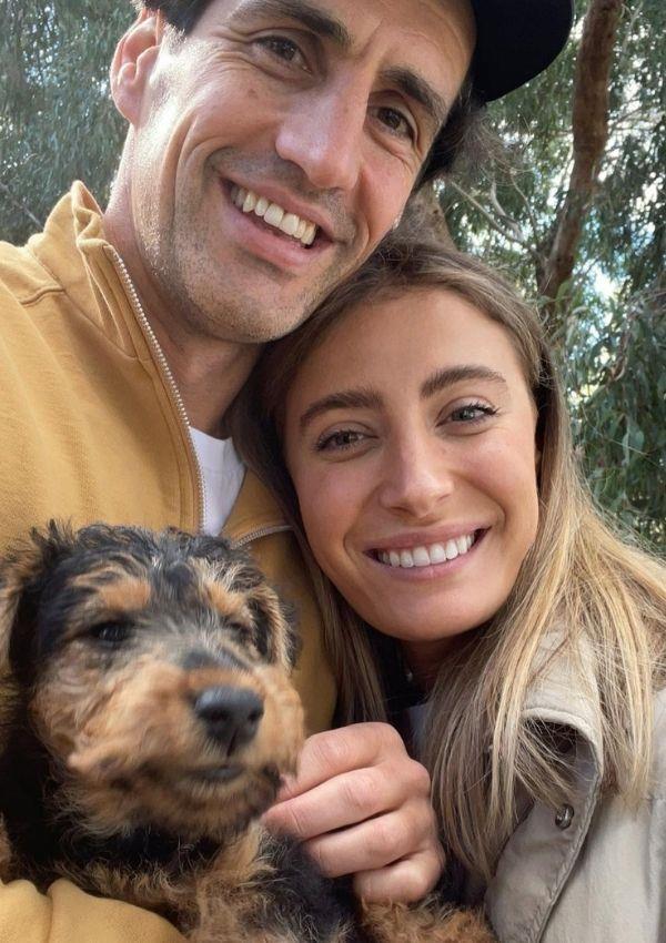 **Rebecca Harding**
<br><br>
Rebecca and her partner Andy Lee welcomed their new family addition called Henri earlier this year. The youngster is still a puppy, which makes the model's International Dog Day video extra cute. 
<br><br>
**Watch Bec pose with Henri below.**