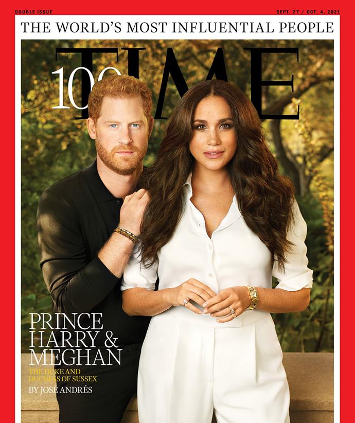 Appearing on [the cover of *TIME magazine*](https://www.nowtolove.com.au/royals/british-royal-family/prince-harry-meghan-markle-time-most-influential-cover-69099|target="_blank"), Meghan looked ethereal in her white shirt and pants.