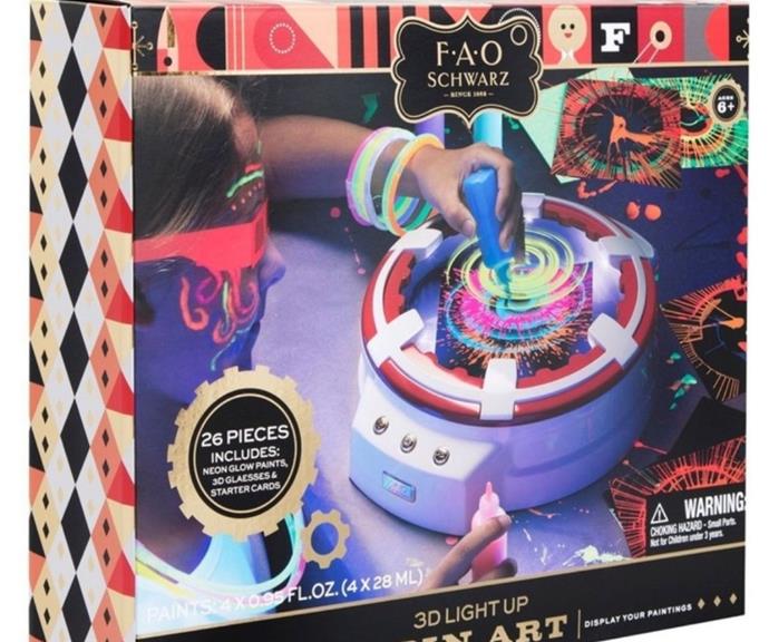 Spin Art 3D with LED, $34.99, [Myer.](https://go.skimresources.com?id=105419X1569321&xs=1&url=https%3A%2F%2Fwww.myer.com.au%2Fp%2Ffao-schwarz-toy-spin-art-3d-with-led|target="_blank") 