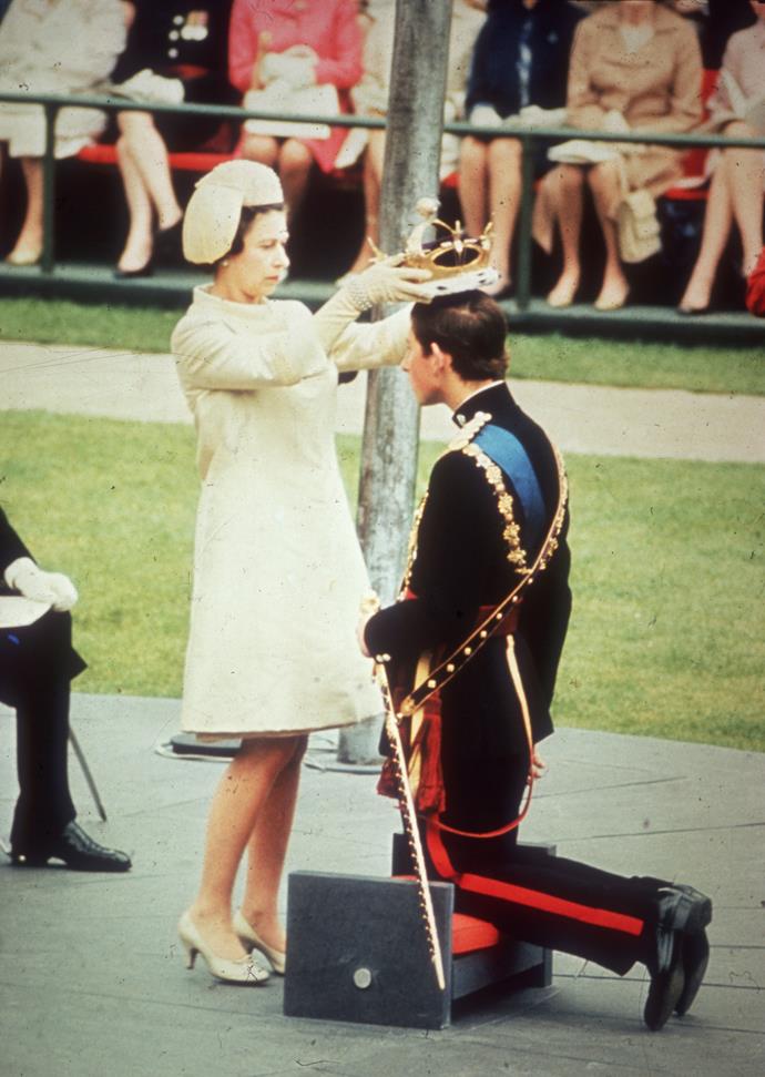 In 1969, the Queen crowned her son during his investiture ceremony as Prince of Wales at Caernarvon Castle.